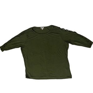 Westport Women’s Size 2X Blouse Shirt Top Green Cut Out 3/4 Sleeves EUC